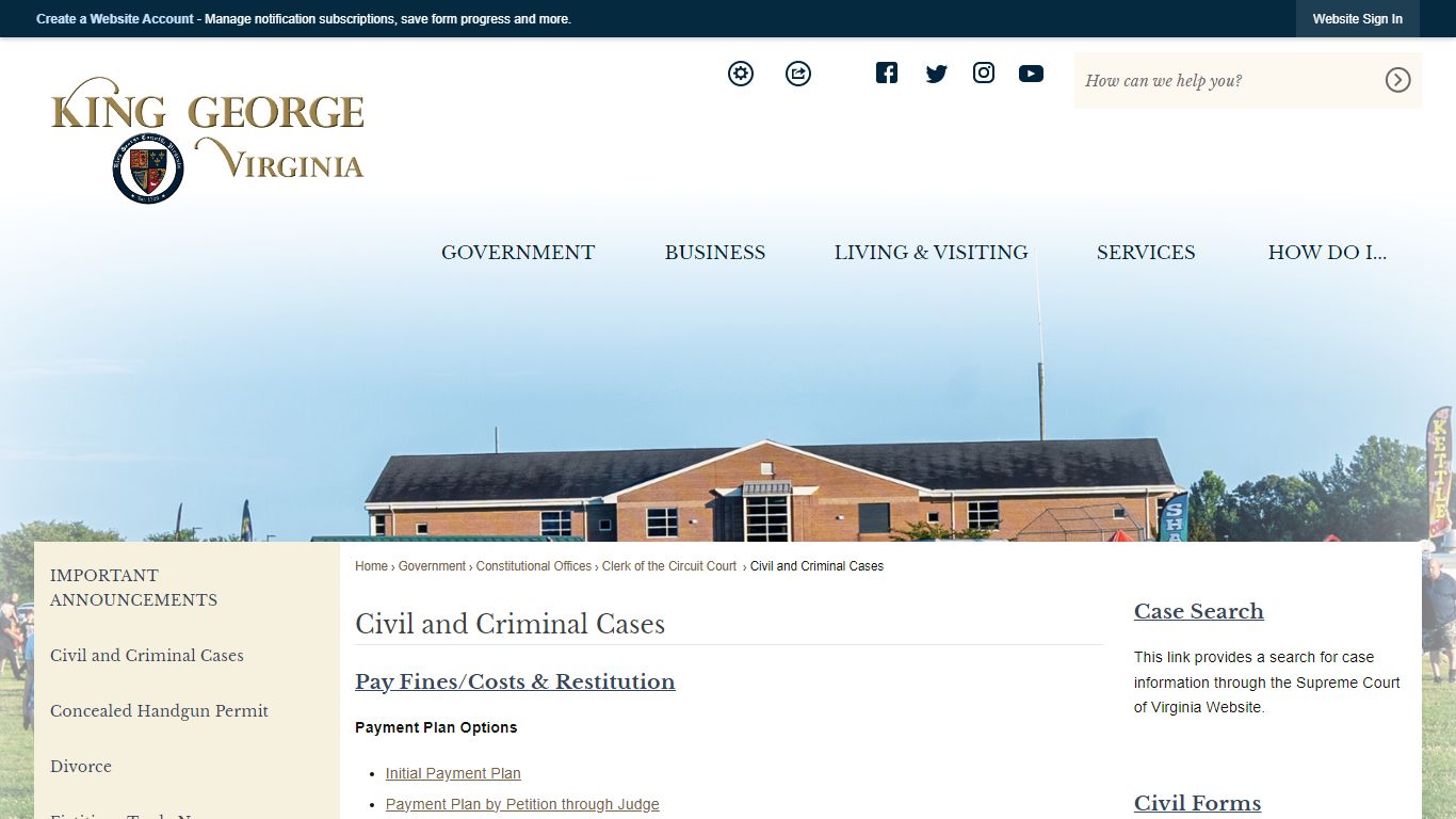 Civil and Criminal Cases | King George County, VA